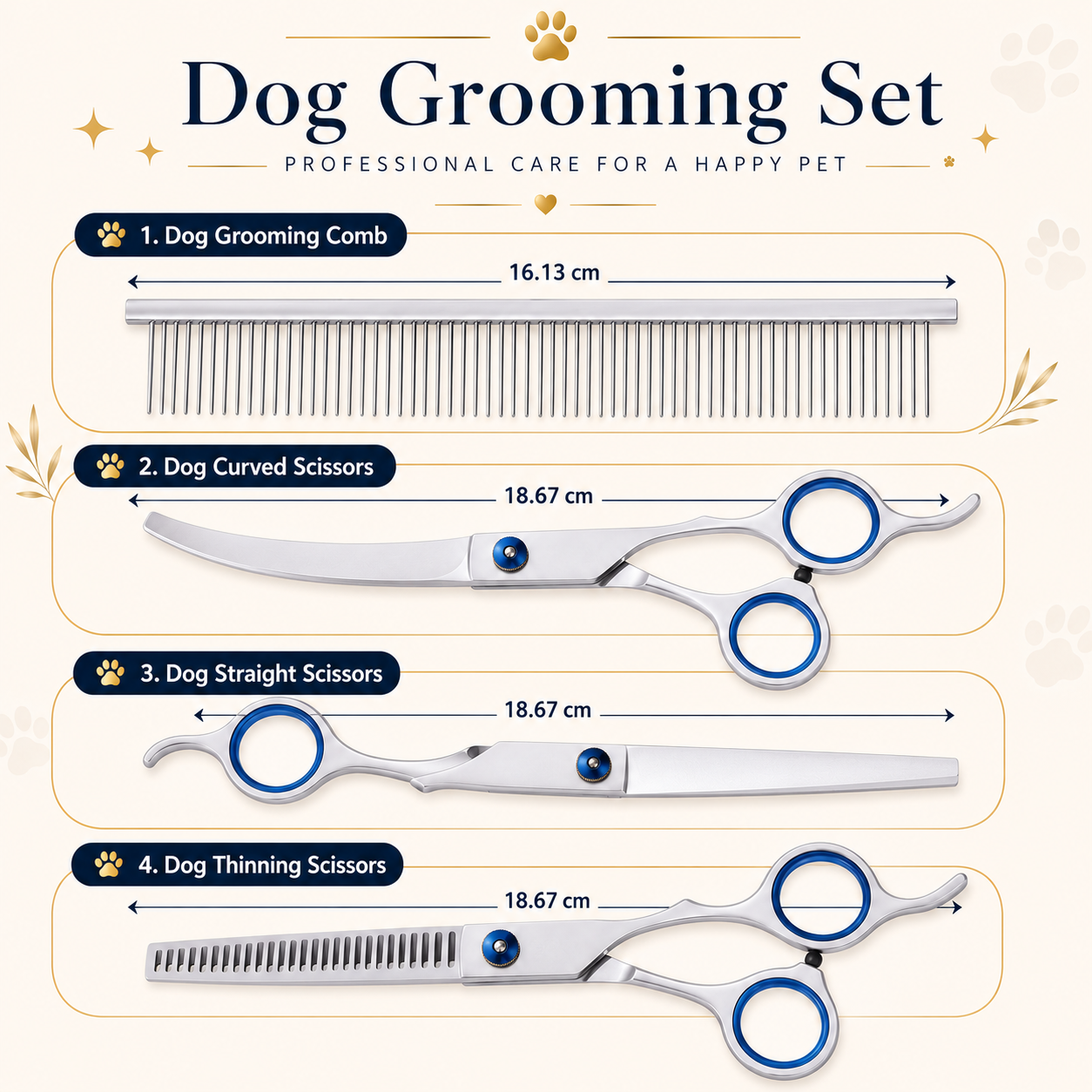 4 Piece Pet Grooming Scissors Set Stainless Steel Dog Cat Trimming Shears with Safety Round Tips and Comb