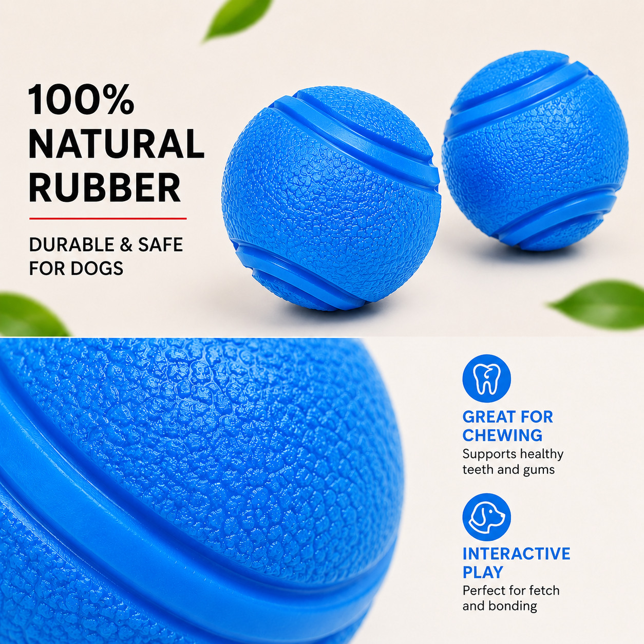 Rubber Pet Toy Ball Bite Resistant Training Ball for Dogs and Cats - Blue