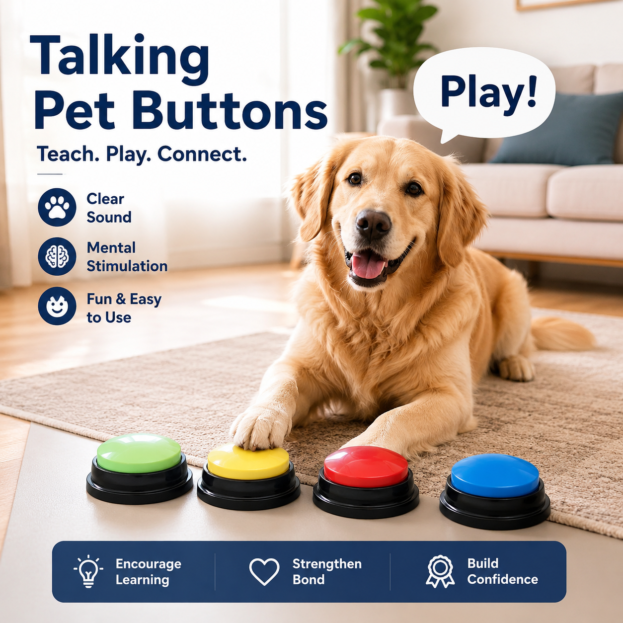 Voice Recording Button for Pet Training 30 Second Record and Playback Buzzer - 4 PCS