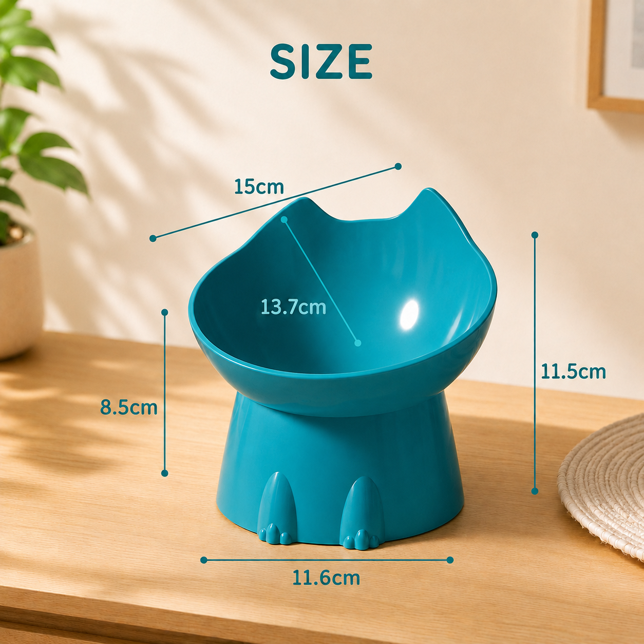 Elevated Pet Feeding Bowl for Cats Anti Tip Tilted Food and Water Dish - Teal