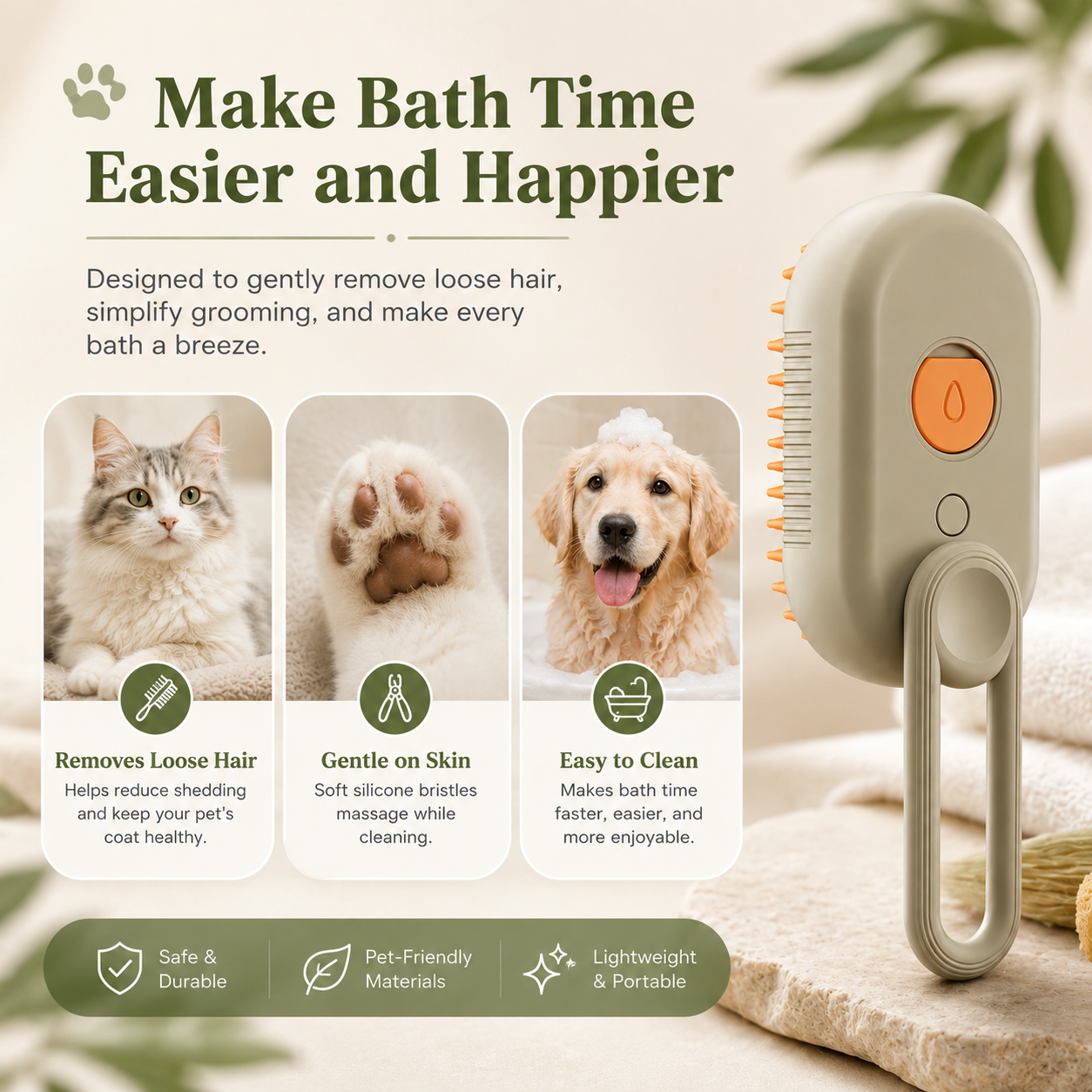 3-in-1 Rechargeable Pet Grooming Brush with Spray Function Hair Removal Comb for Cats and Dogs