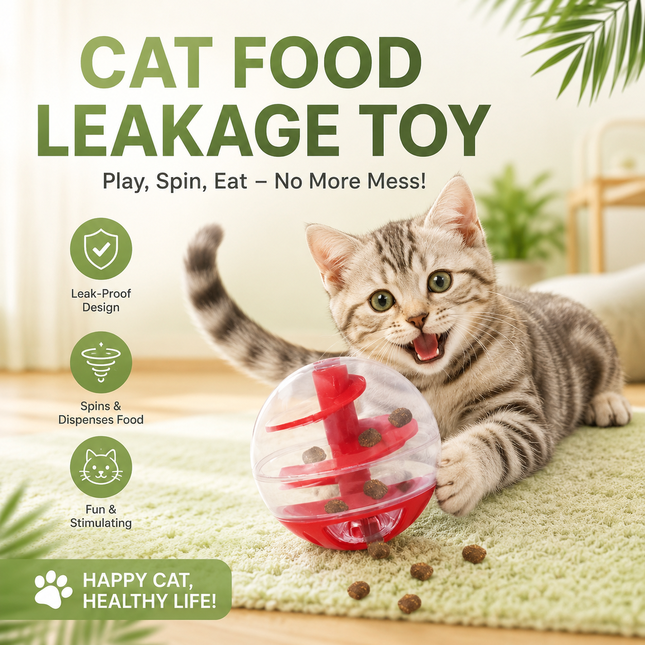 Cat Treat Dispensing Ball Interactive Food Puzzle Toy for Cats - Red