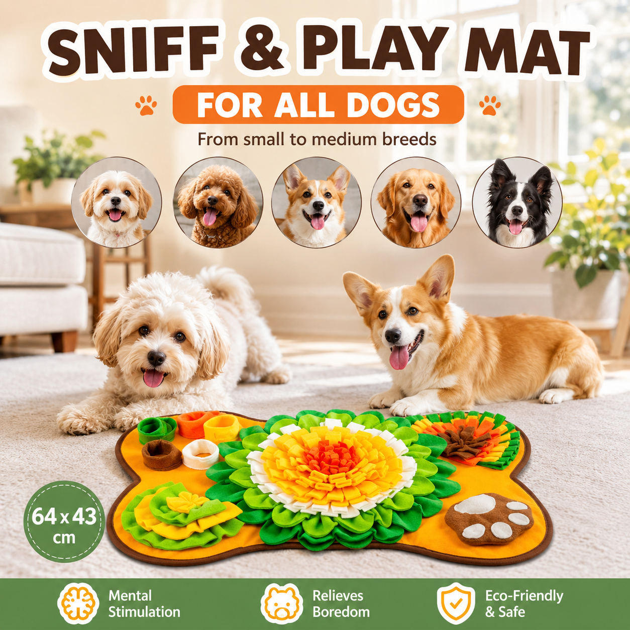 Pet Snuffle Interactive Feeding Mat - Yellow