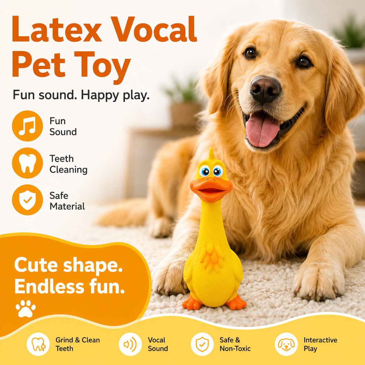 Screaming Squeaky Duck Dog Toy Rubber