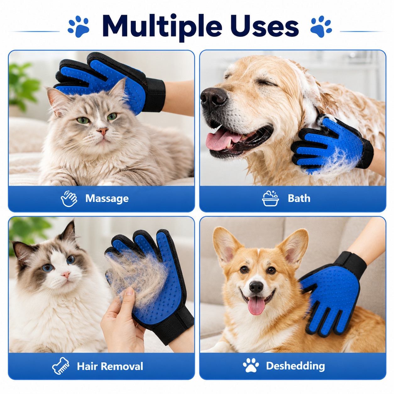 Pet Grooming Glove Hair Removal Brush for Cats Dogs and Small Animals
