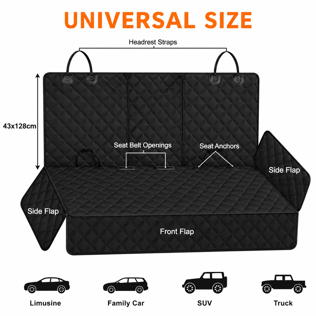 Waterproof Dog Travel Seat Cover with Middle Armrest Access Car Protector Mat 143x128cm