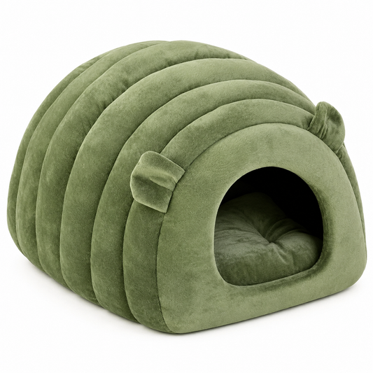 Green Cat Bed Cave with Removable Cushion