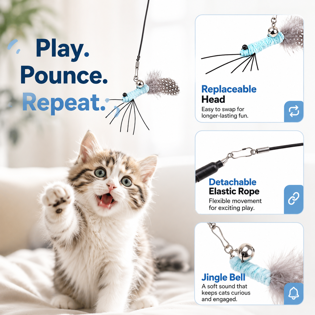Dragonfly Feather Cat Toy Replacement Head Interactive Teaser Attachment for Cats