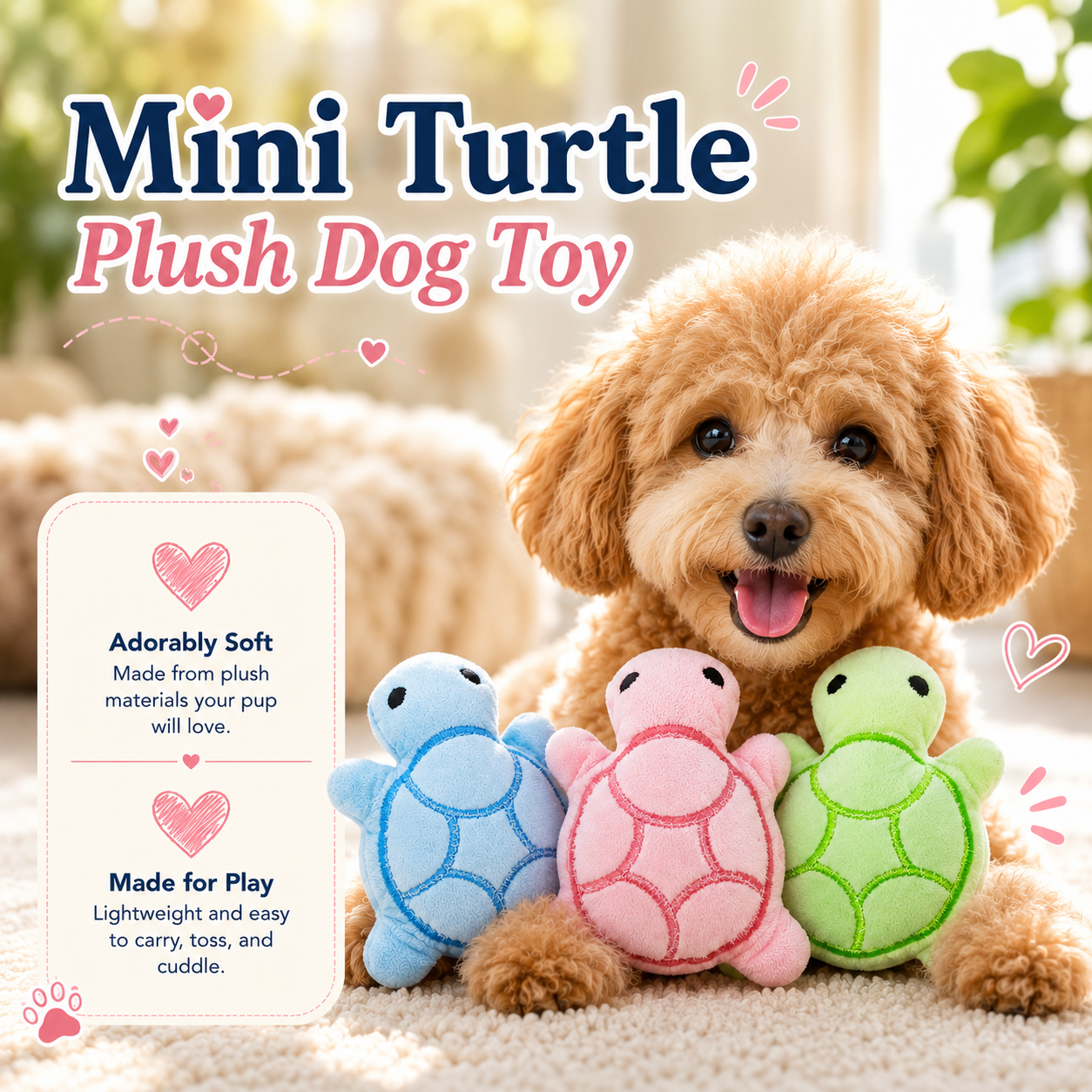 Mini Turtle Plush Dog Toy for Teething Chewing and Interactive Play