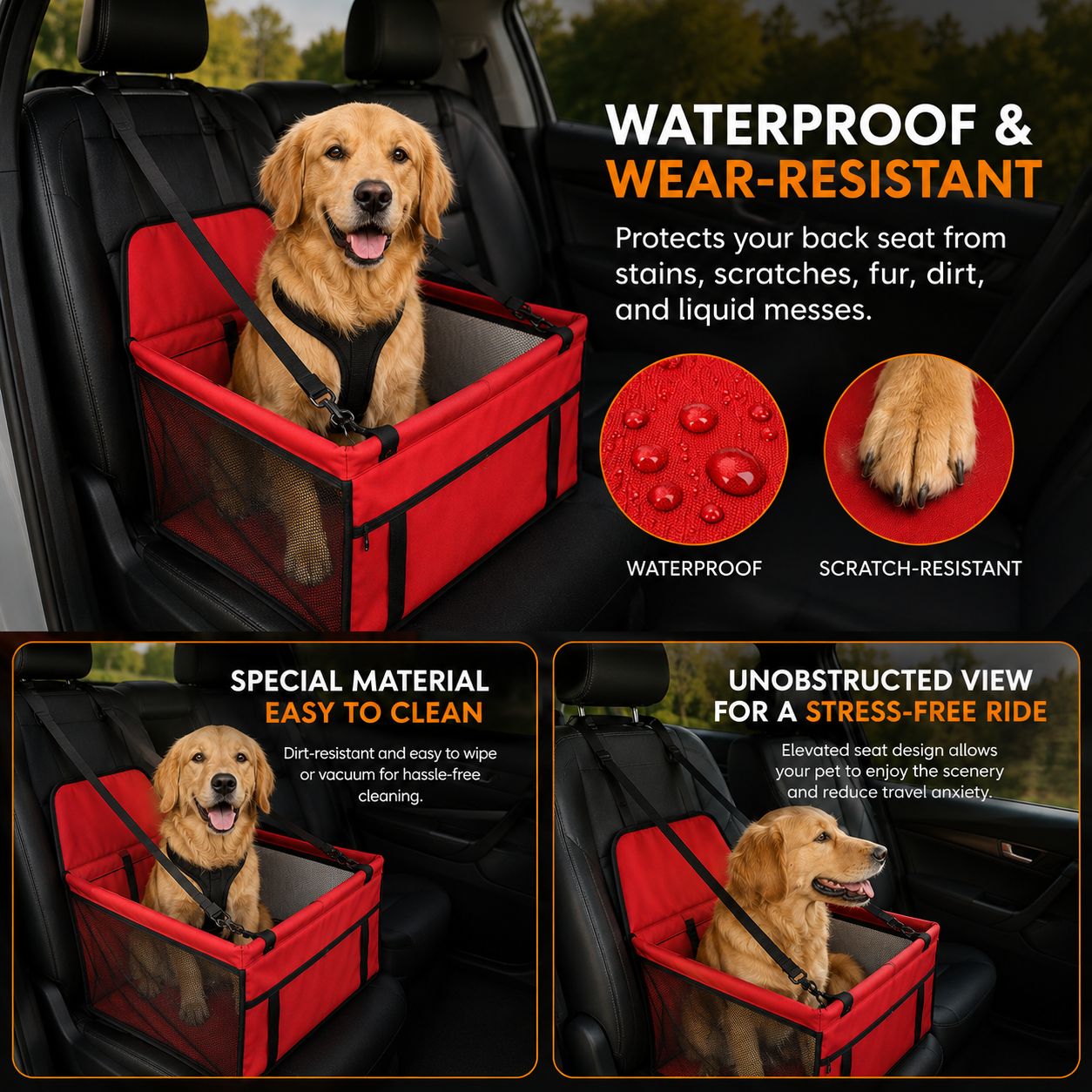 Travel Pet Car Seat for Dogs and Cats - Red