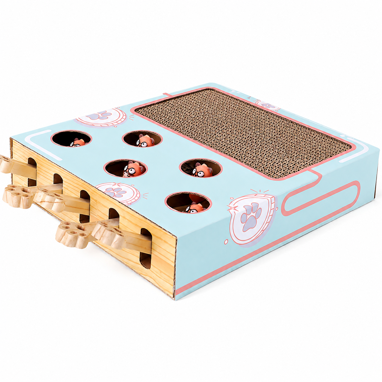Blue Cat Maze Play Box Interactive Hunting Toy with Scratcher