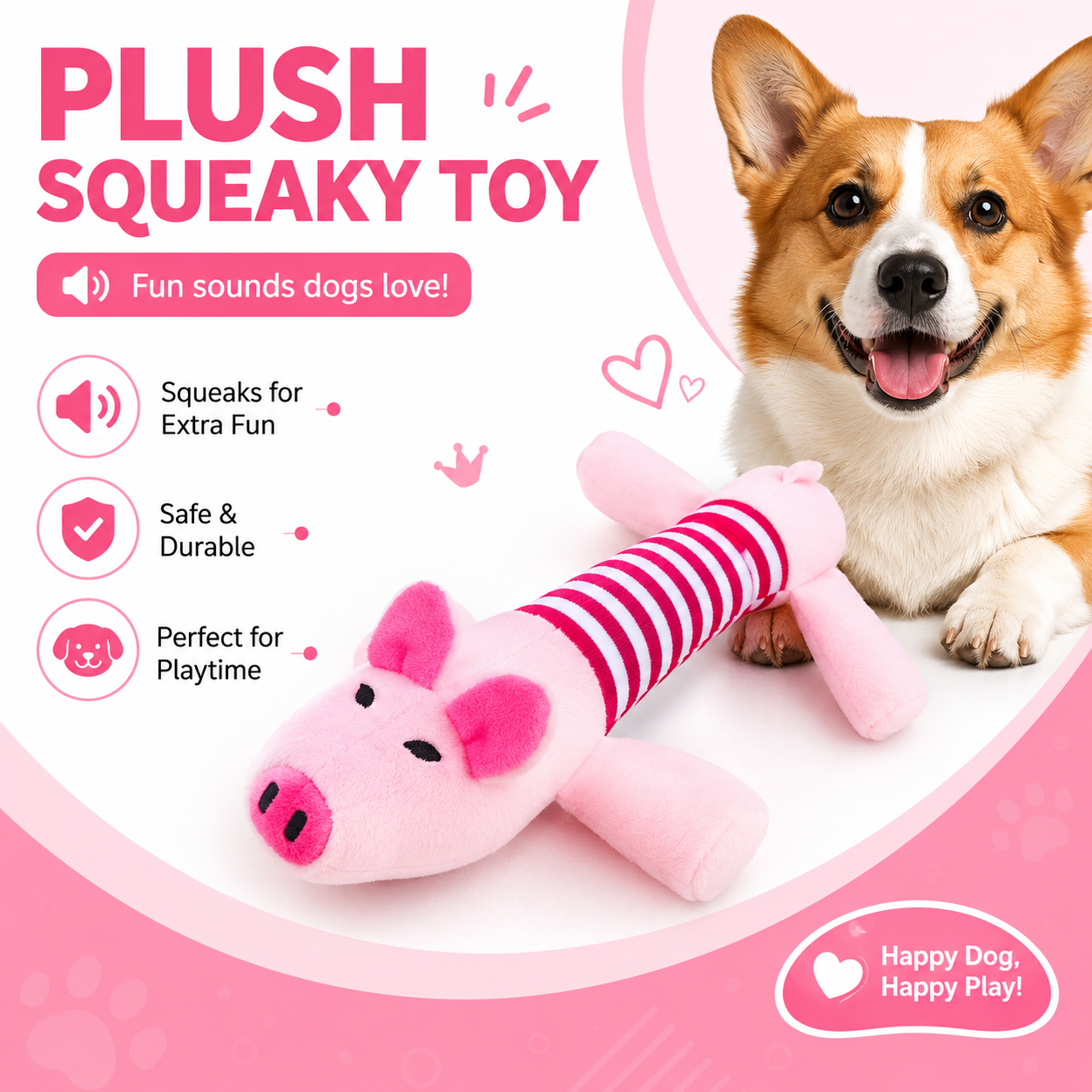 Pig Elephant Plush Dog Toy with Squeaker Interactive Pet Play Toy