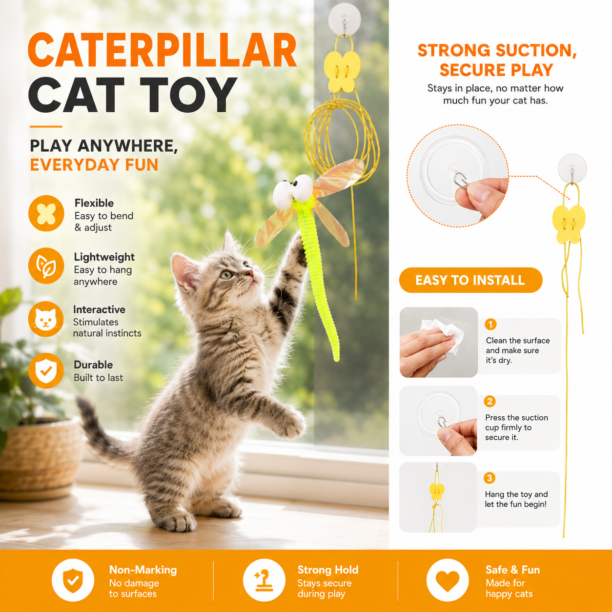Cat Teaser Wand Toy with Suction Cup Interactive Toy
