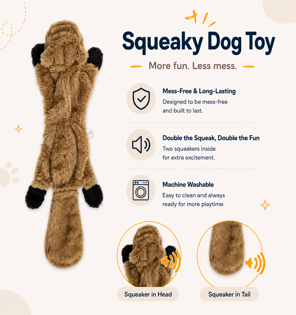 Squirrel Plush Dog Toy No Stuffing 45cm