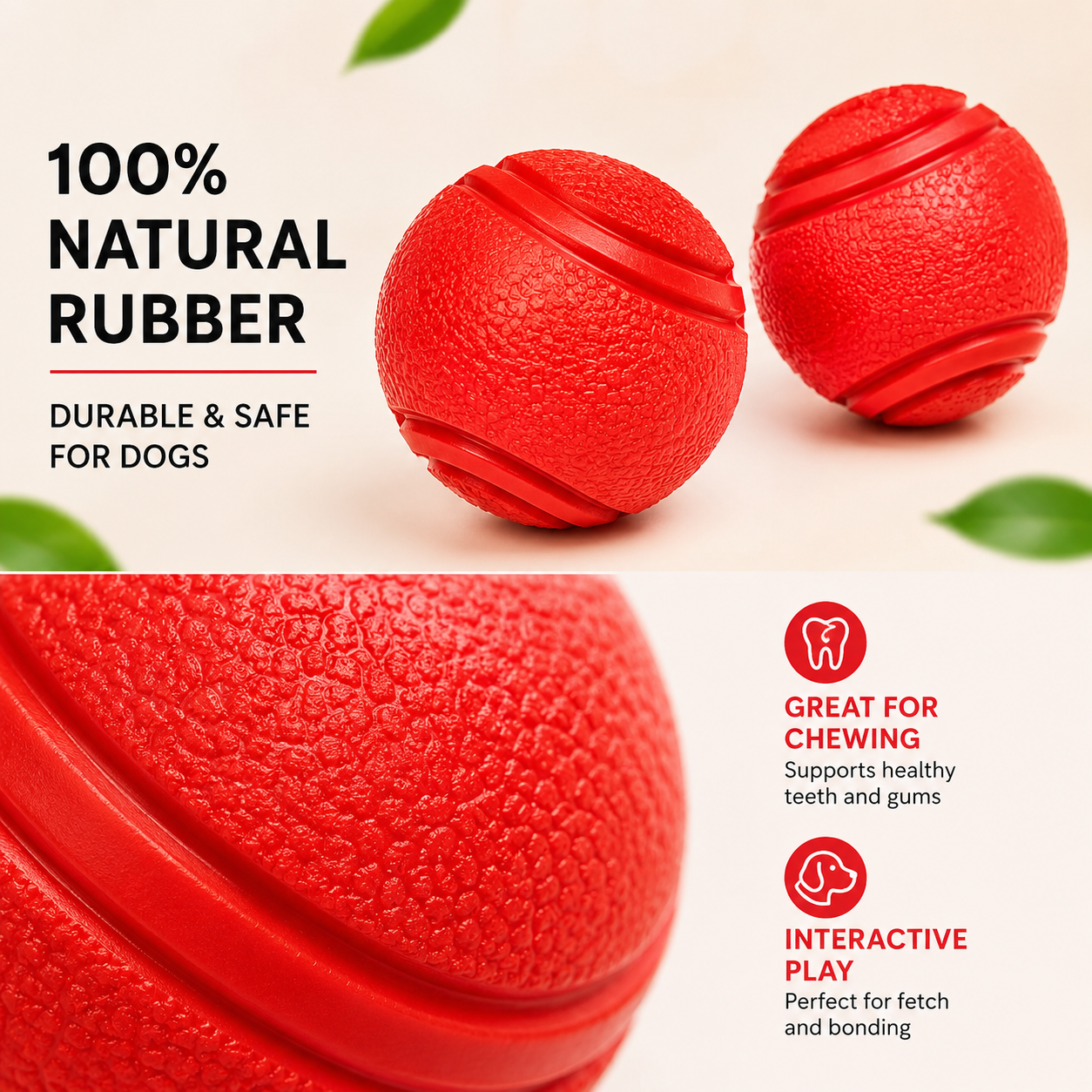 Rubber Pet Toy Ball Bite Resistant for Dogs and Cats - Red