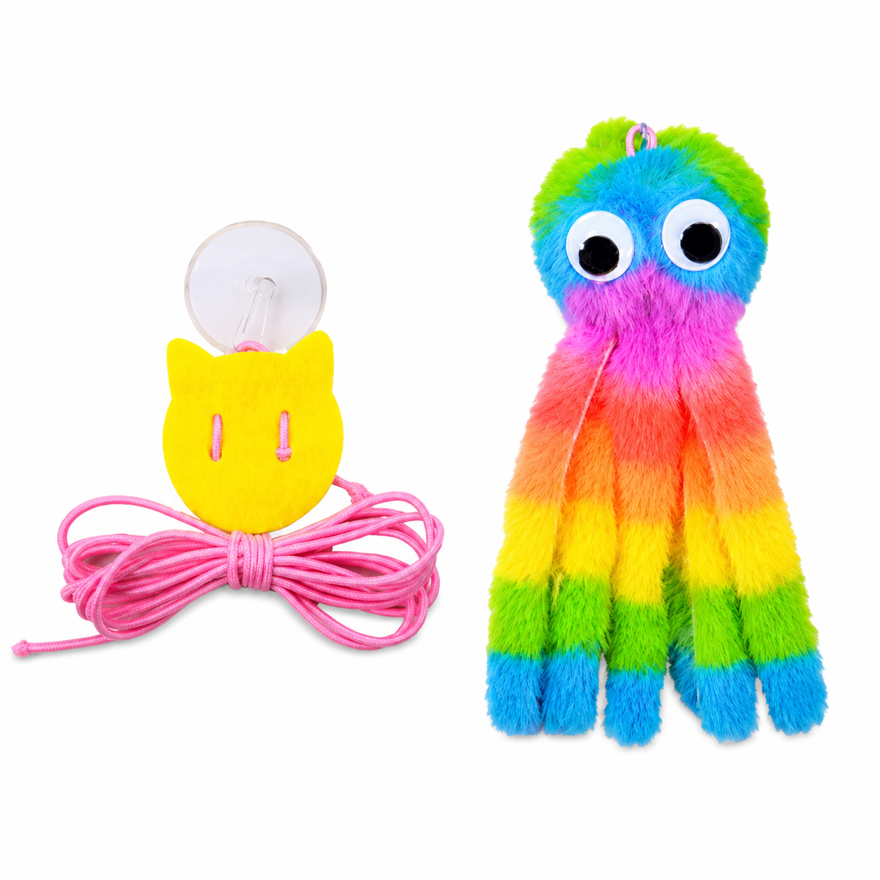Rainbow Hanging Octopus Plush Interactive Kitten Toy with Elastic Cord