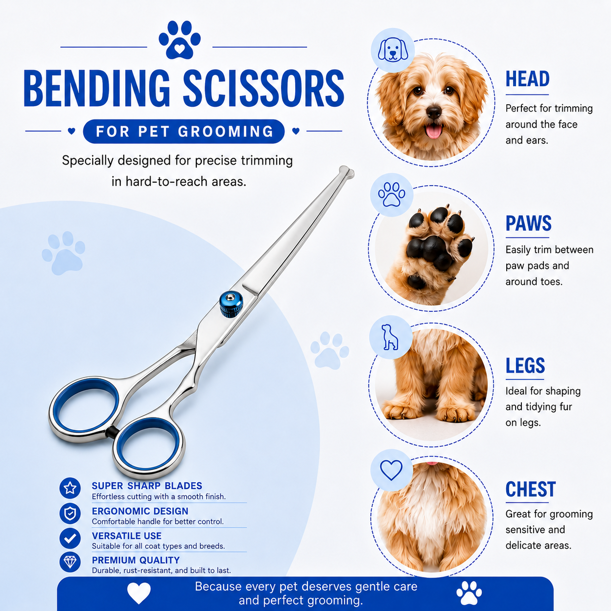 Professional Pet Grooming Scissors 6 Inch Rounded Tip Hair Trimming - Straight Shear