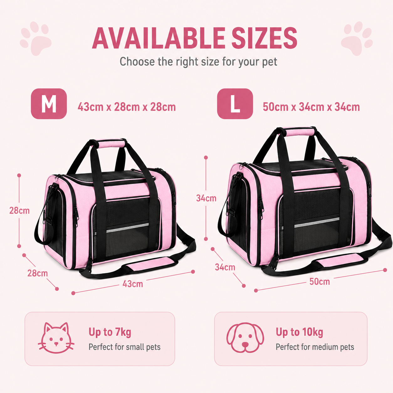 Soft Pet Carrier Bag for Cats and Dogs with Travel Mat Foldable Portable Design - Pink