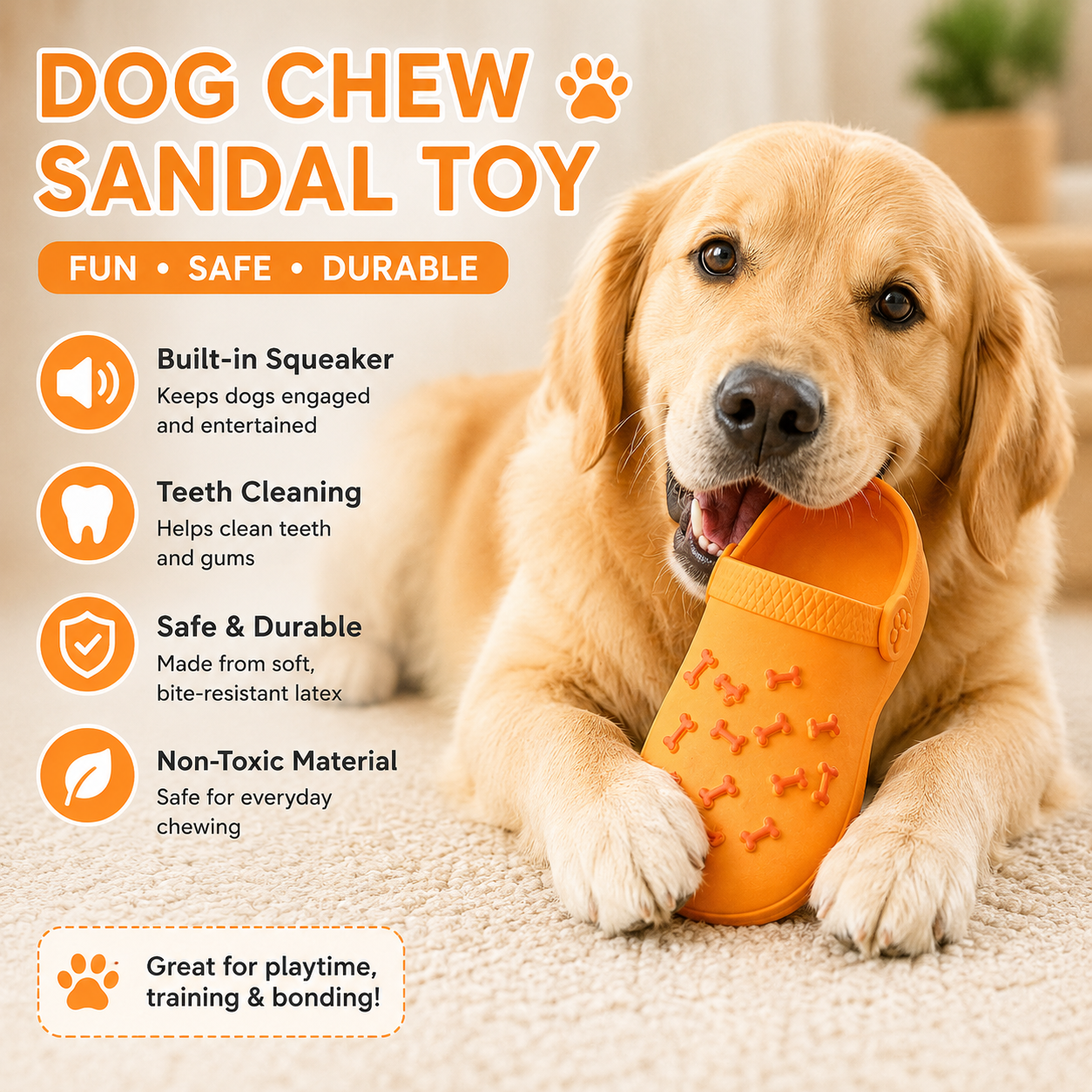 Squeaky Slipper Dog Toy Latex - Orange