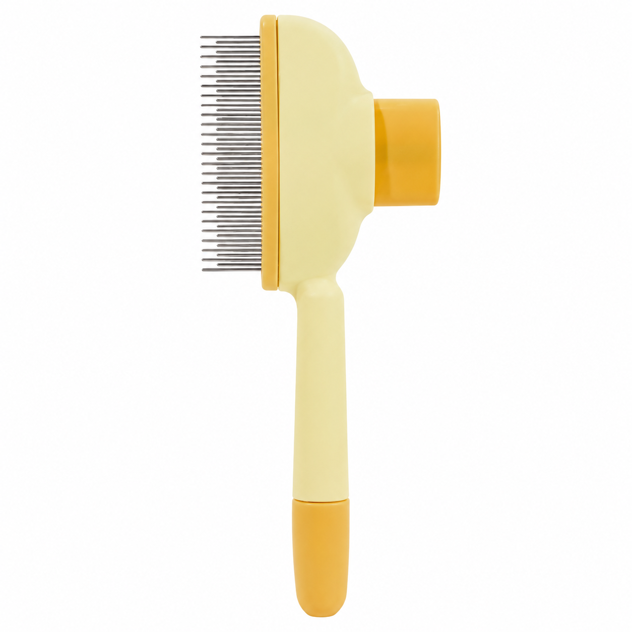 One Button Pet Grooming Brush Dog Cat Deshedding Comb with Self Cleaning Design - Yellow Orange
