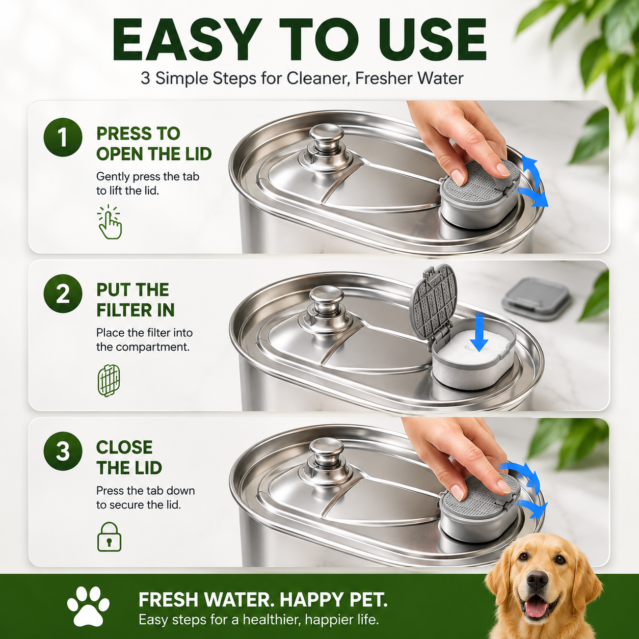 8 Pack Replacement Filters and Foam Sponges for Stainless Steel Pet Water Fountain