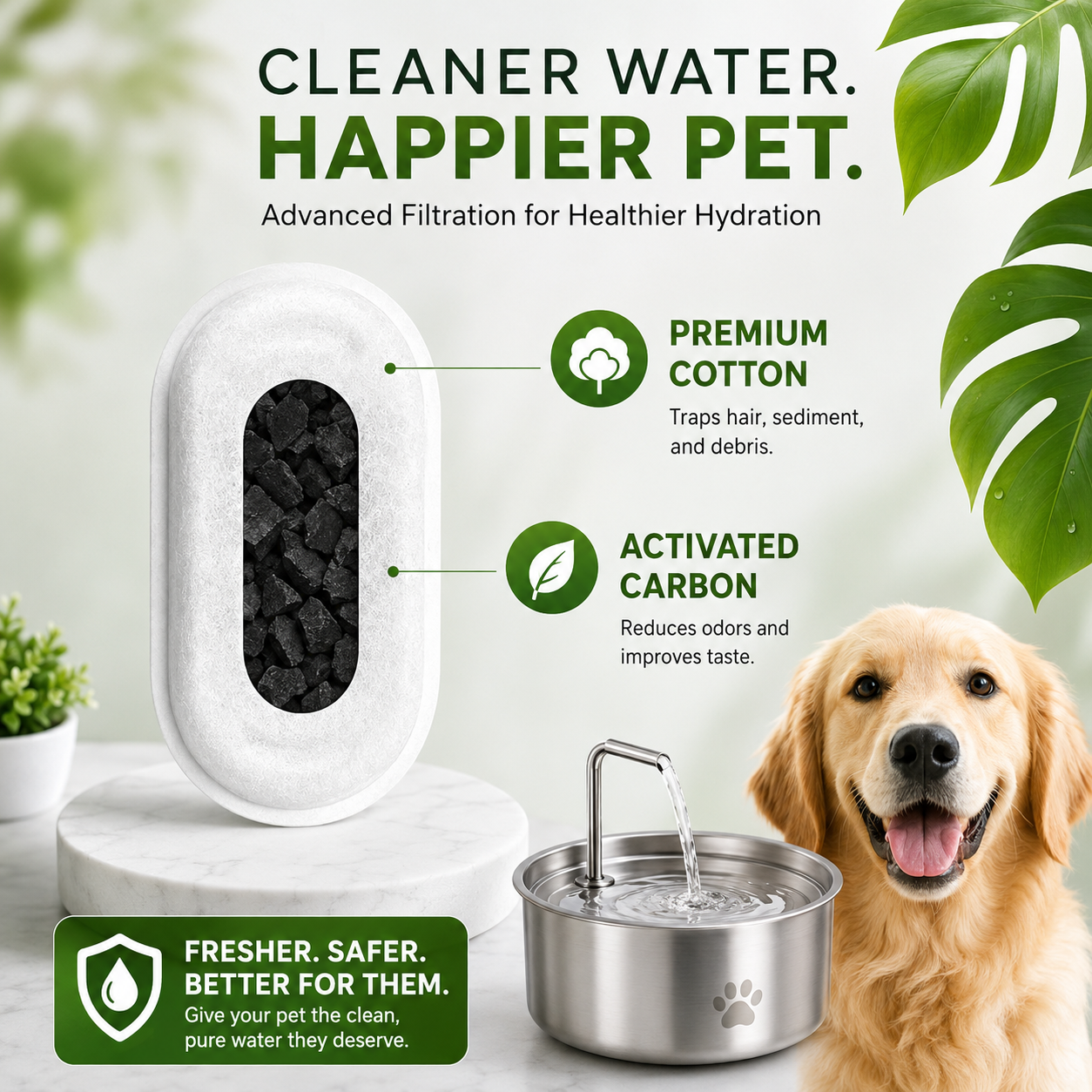8 Pack Replacement Filters and Foam Sponges for Stainless Steel Pet Water Fountain