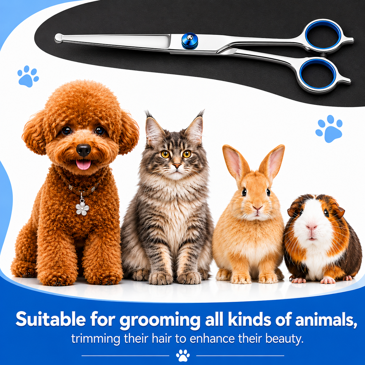 Professional Pet Grooming Scissors 6 Inch Rounded Tip Hair Trimming - Straight Shear