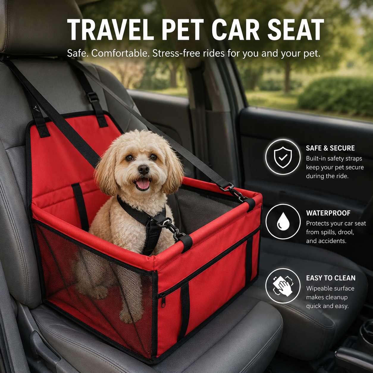 Travel Pet Car Seat for Dogs and Cats - Red