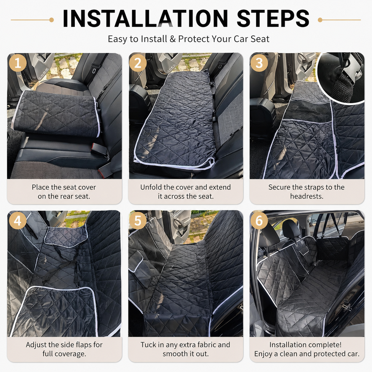 Waterproof Pet Travel Rear Seat Cover Scratch Resistant Oxford Protector Mat - Black
