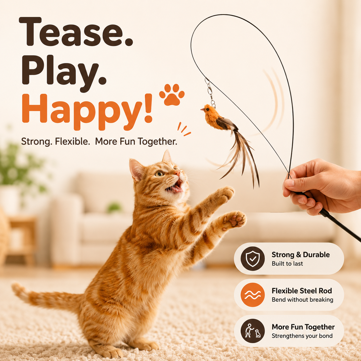 Simulated Bird Cat Toy with Suction Cup Interactive Feather Teaser Wand for Cats