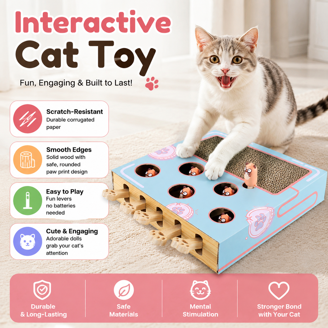 Blue Cat Maze Play Box Interactive Hunting Toy with Scratcher