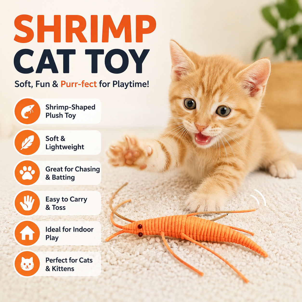 Plush Shrimp Toy for Cats and Kittens