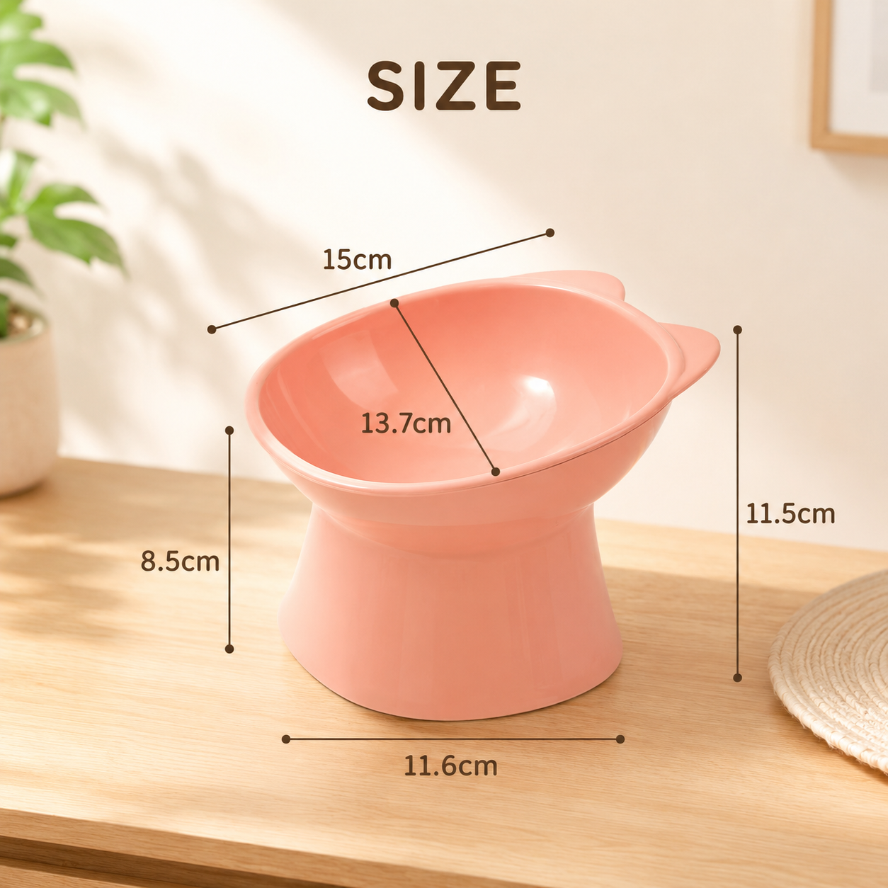 Elevated Cat Feeding Bowl Nordic Double Ear Food and Water Dish for Cats and Small Pets - Pink