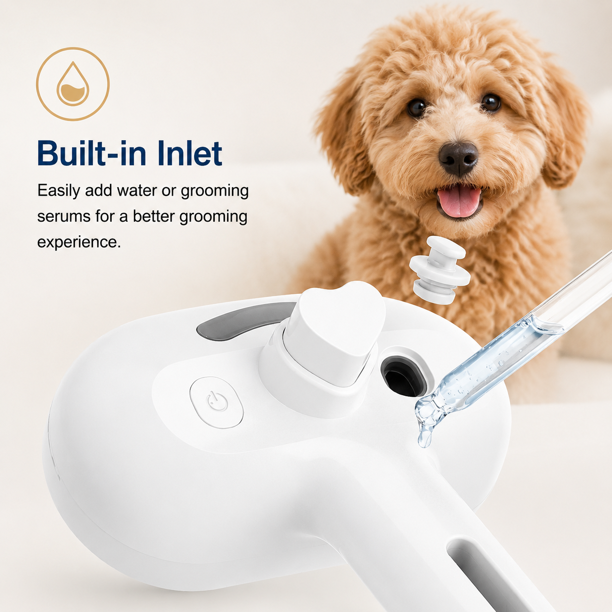 Rechargeable Pet Grooming Brush with Fine Mist Spray Hair Removal Comb for Dogs and Cats - White
