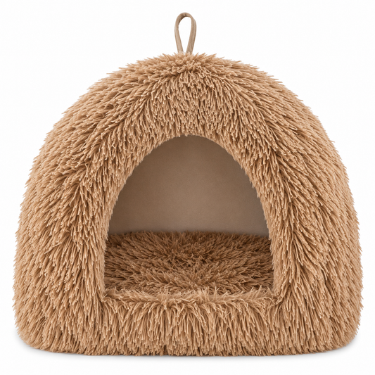 Plush Rabbit Cave Bed with Removable Cushion - Brown