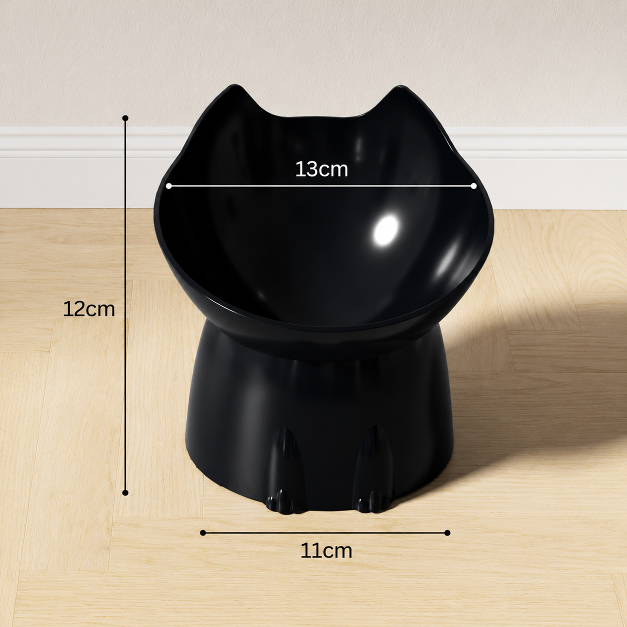 Elevated Pet Food Bowl Anti Tip Cat Feeding Dish with Stable Base - Black