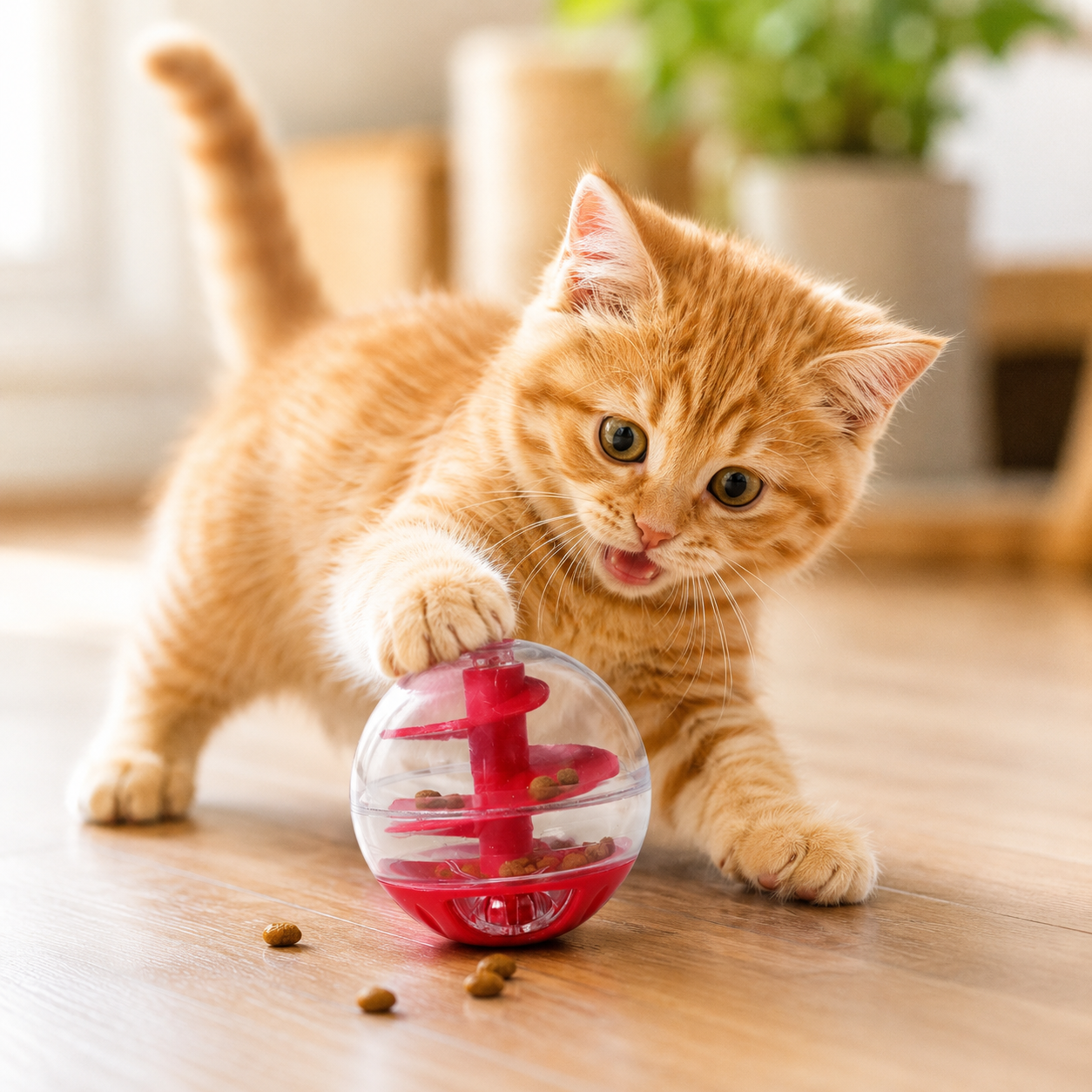 Cat Treat Dispensing Ball Interactive Food Puzzle Toy for Cats - Red