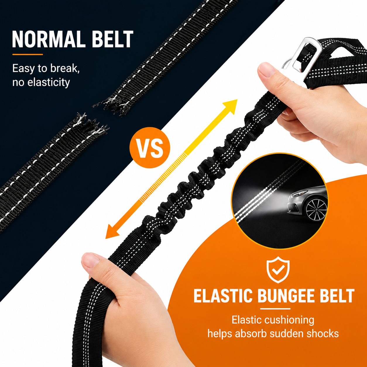 2 in 1 Pet Safety Leash Adjustable Elastic Travel Strap for Dogs and Cats - Black