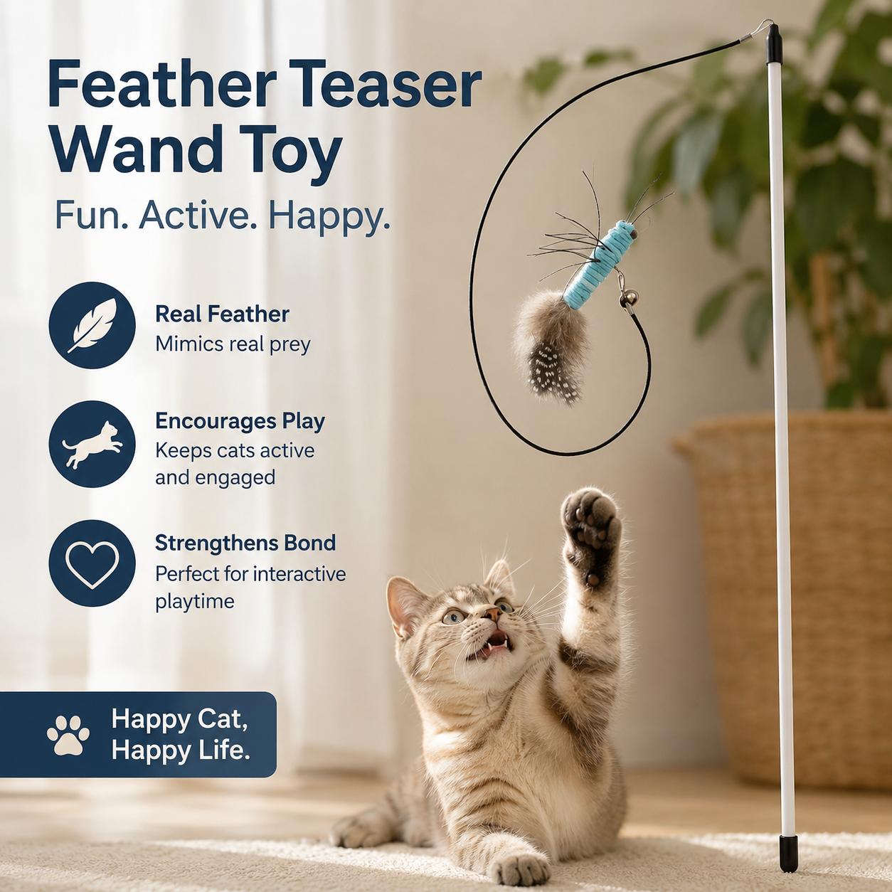 Dragonfly Feather Cat Teaser Wand Interactive Cat Toy with Replacement Head