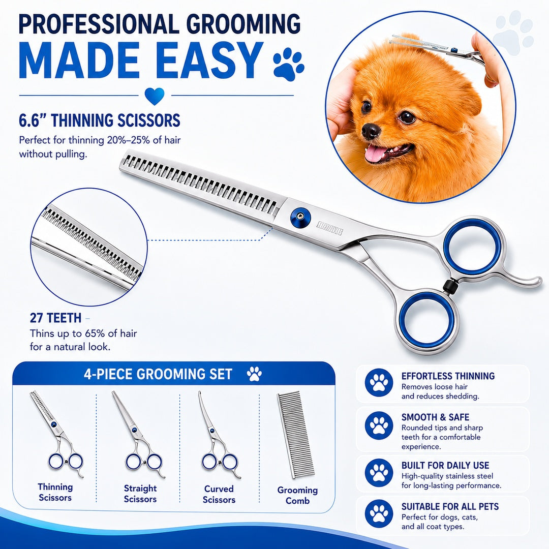 4 Piece Pet Grooming Scissors Set Stainless Steel Dog Cat Trimming Shears with Safety Round Tips and Comb