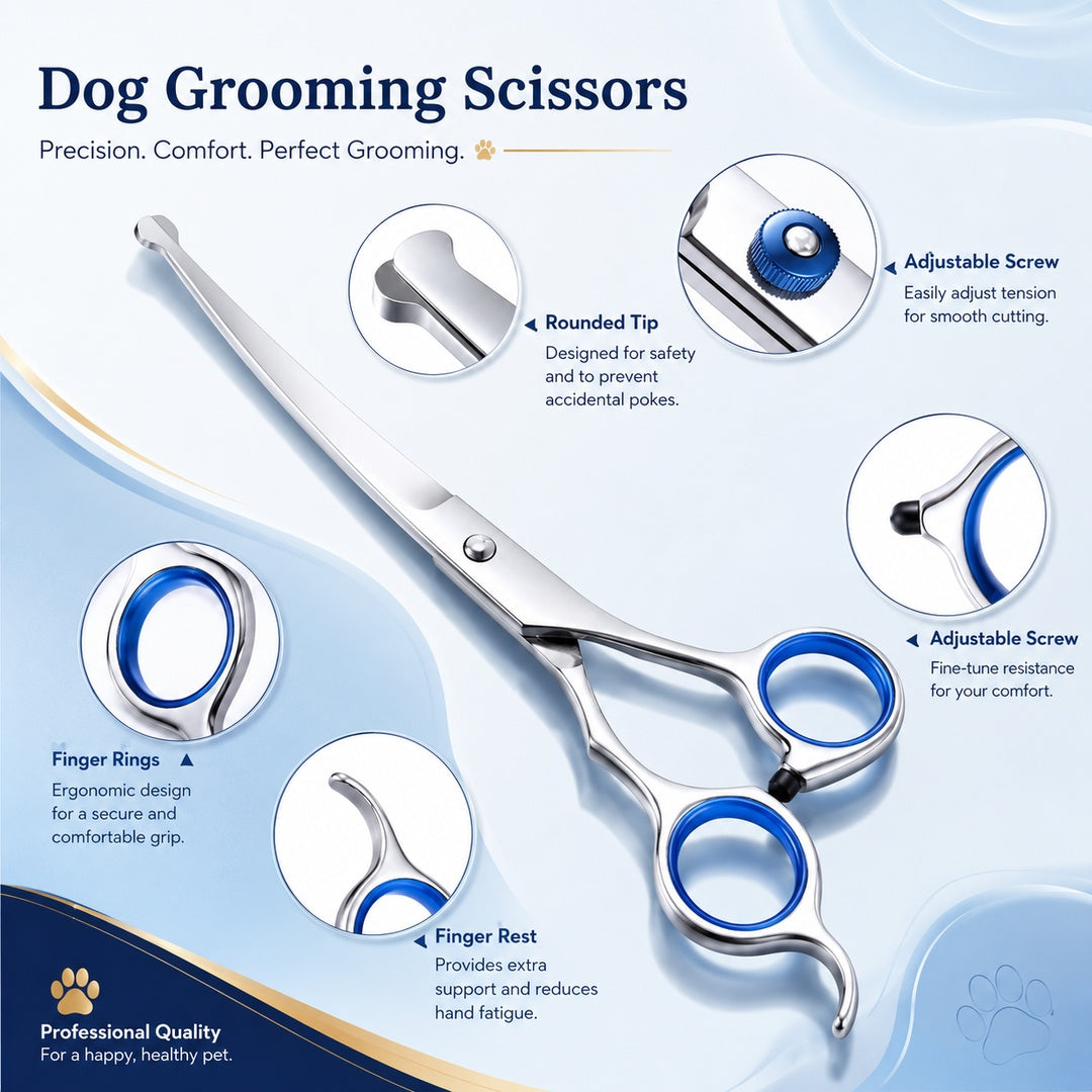 4 Piece Pet Grooming Scissors Set Stainless Steel Dog Cat Trimming Shears with Safety Round Tips and Comb